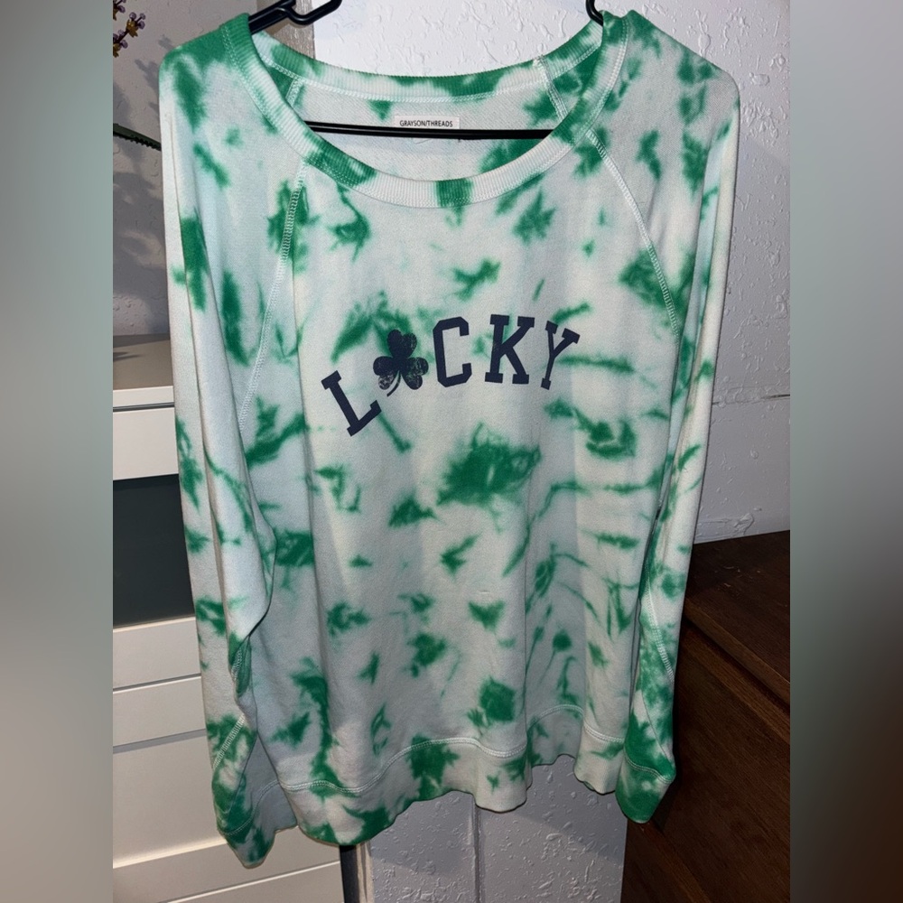 Grayson Threads Green Tie Dye Lucky Lightweight Sweatshirt Medium